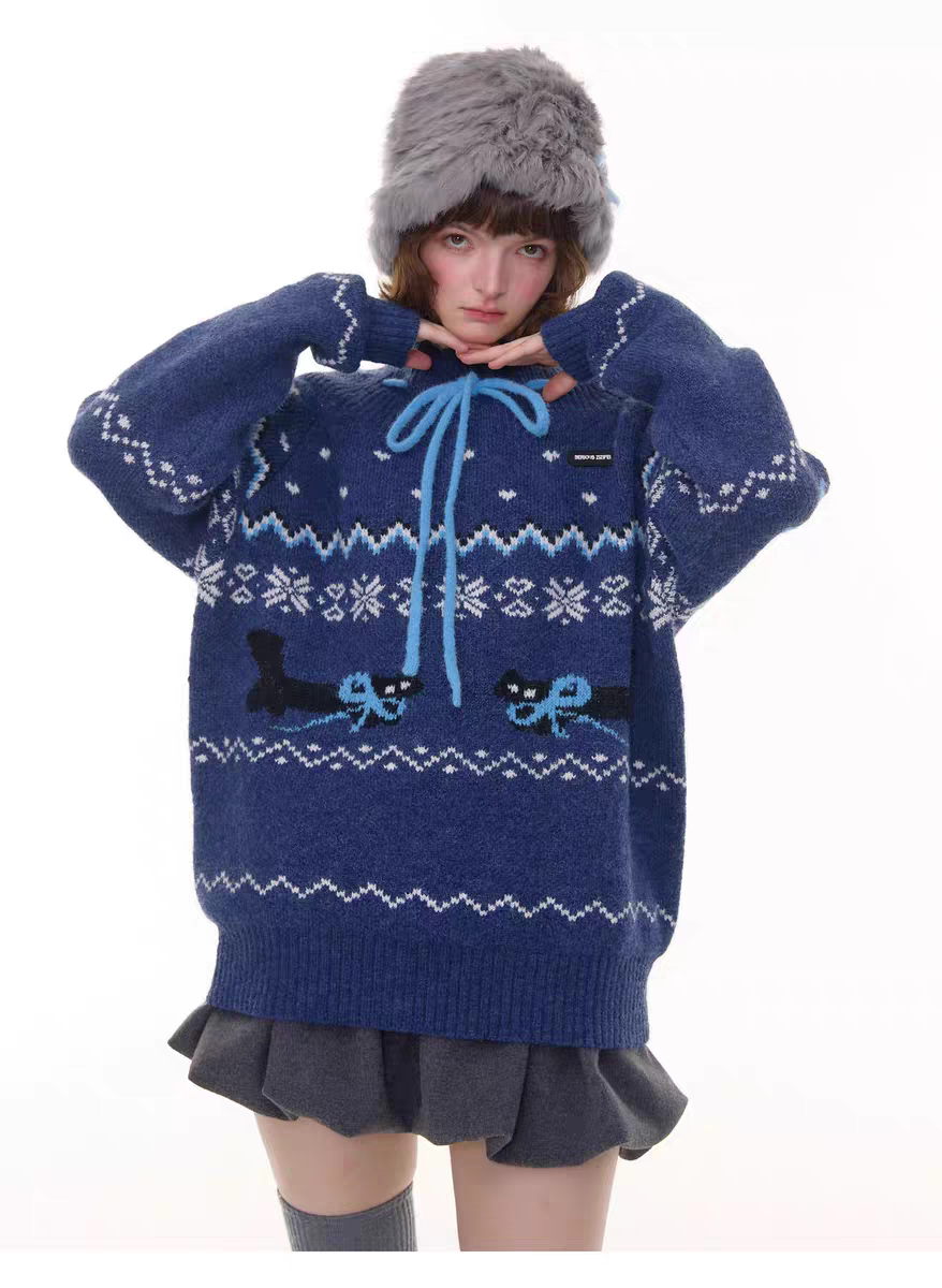 Свитер с бантом и норвежским узором детальное фото 8