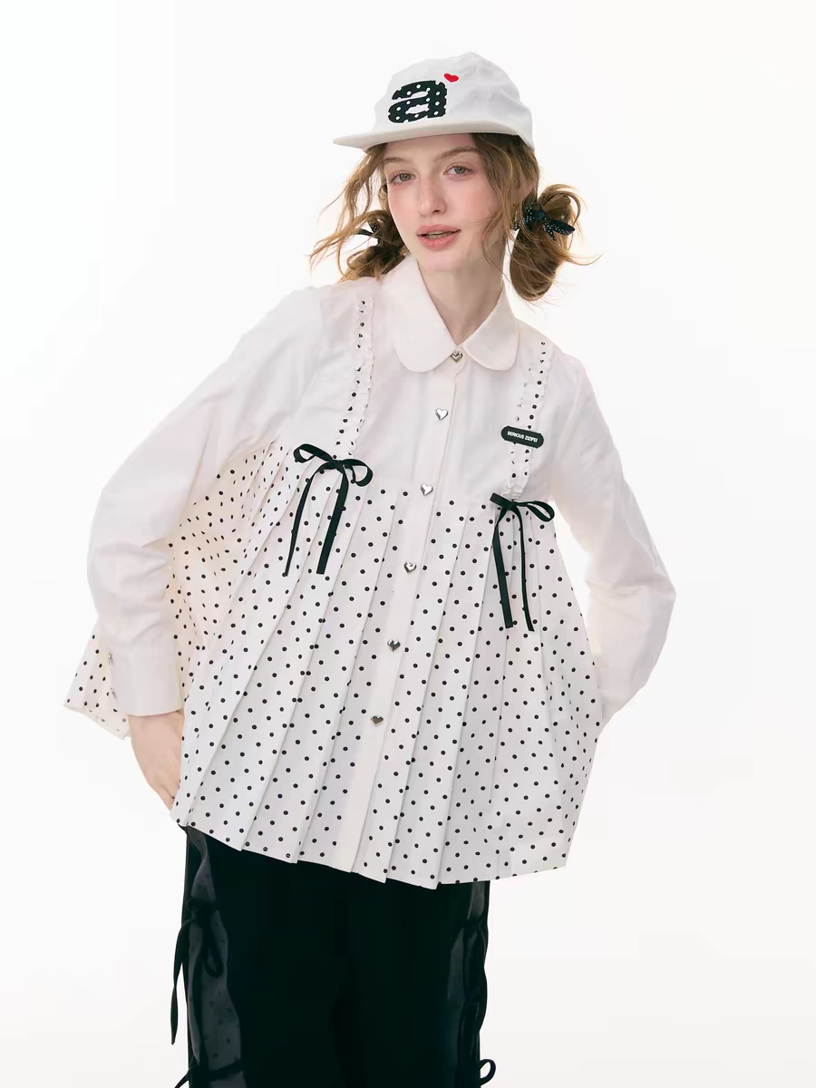 Блуза «Входной билет в сказку» с бантом и воротничком в горох