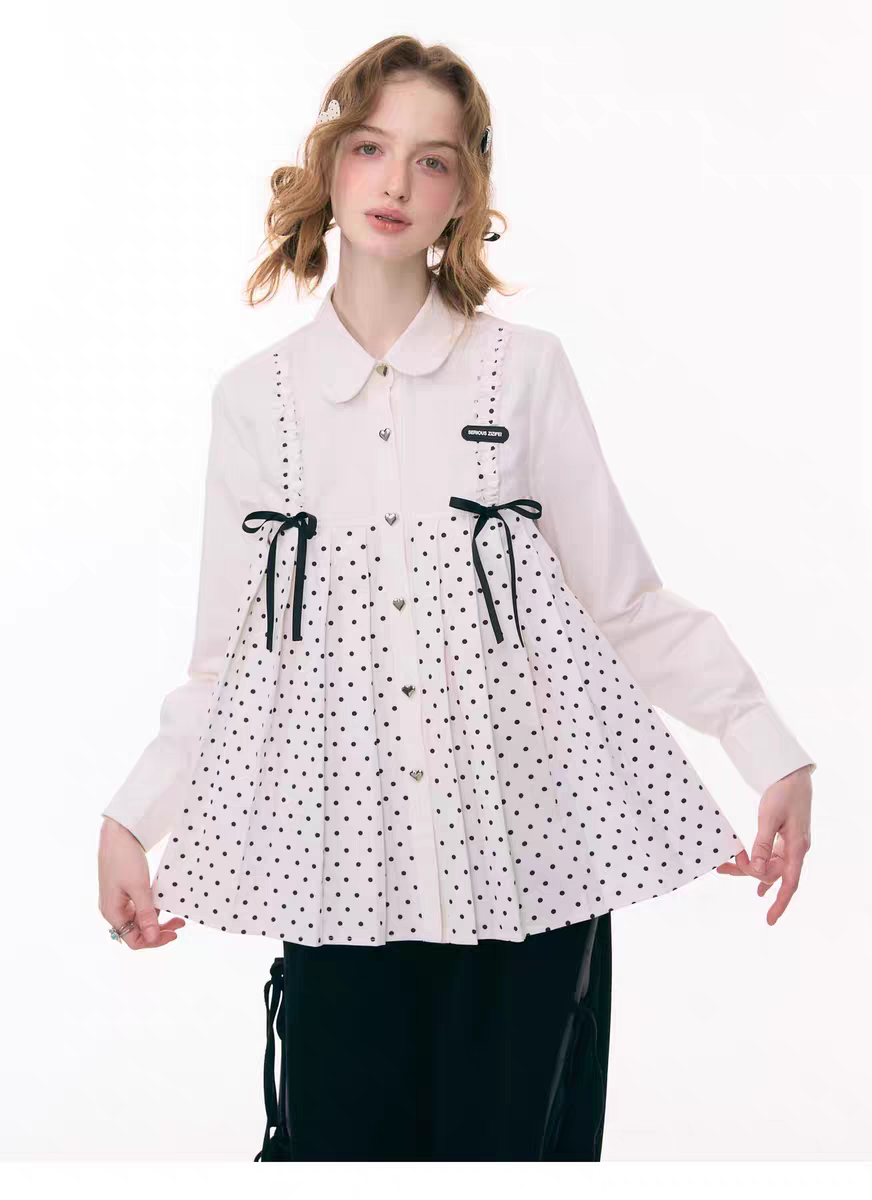 Блуза «Входной билет в сказку» с бантом и воротничком в горох детальное фото 10