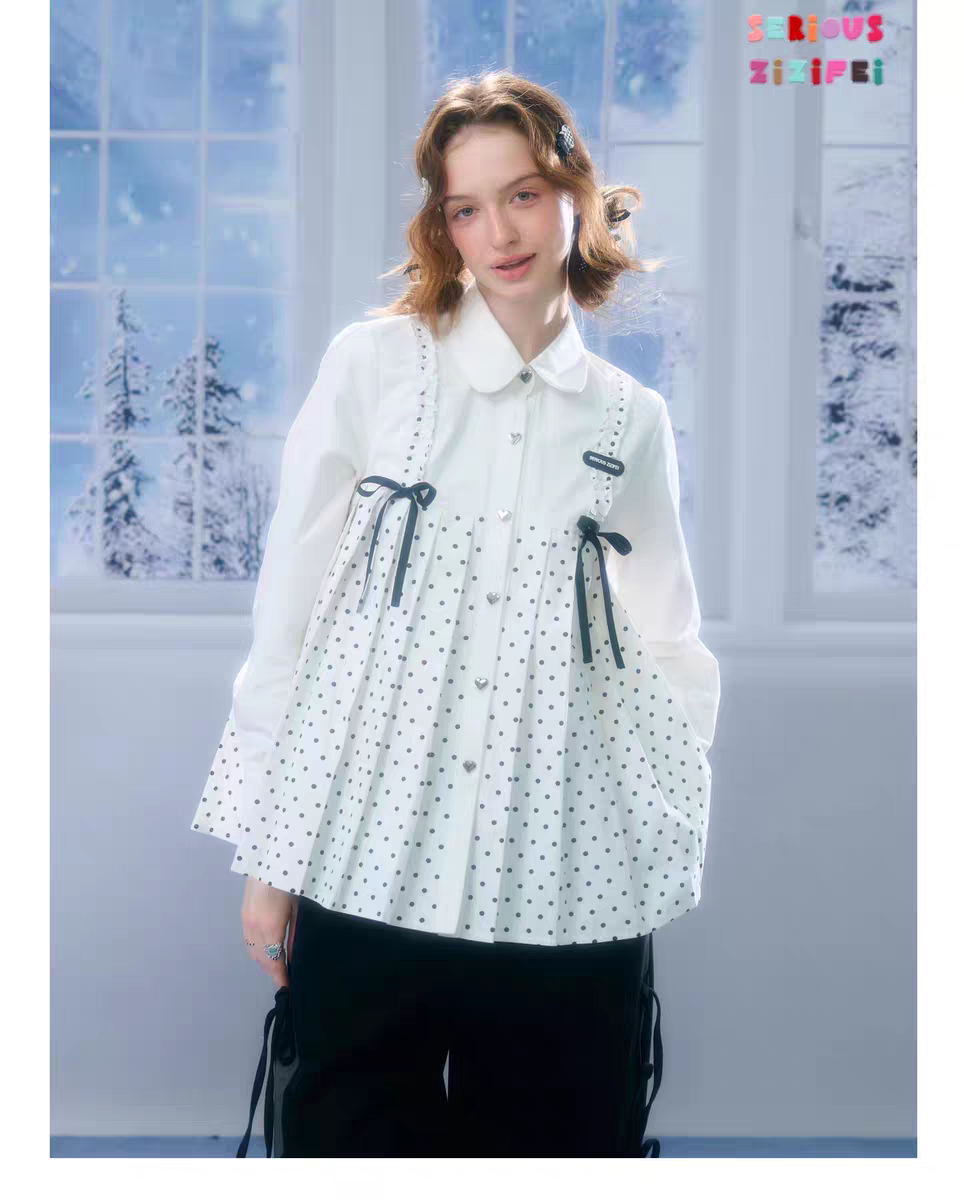 Блуза «Входной билет в сказку» с бантом и воротничком в горох детальное фото 11
