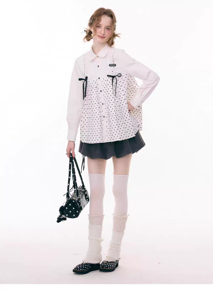 Блуза «Входной билет в сказку» с бантом и воротничком в горох детальное фото 20