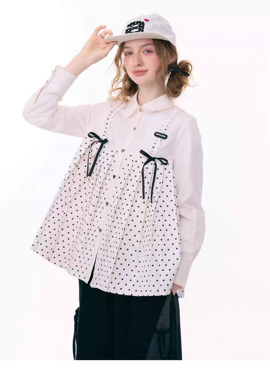 Блуза «Входной билет в сказку» с бантом и воротничком в горох детальное фото 4