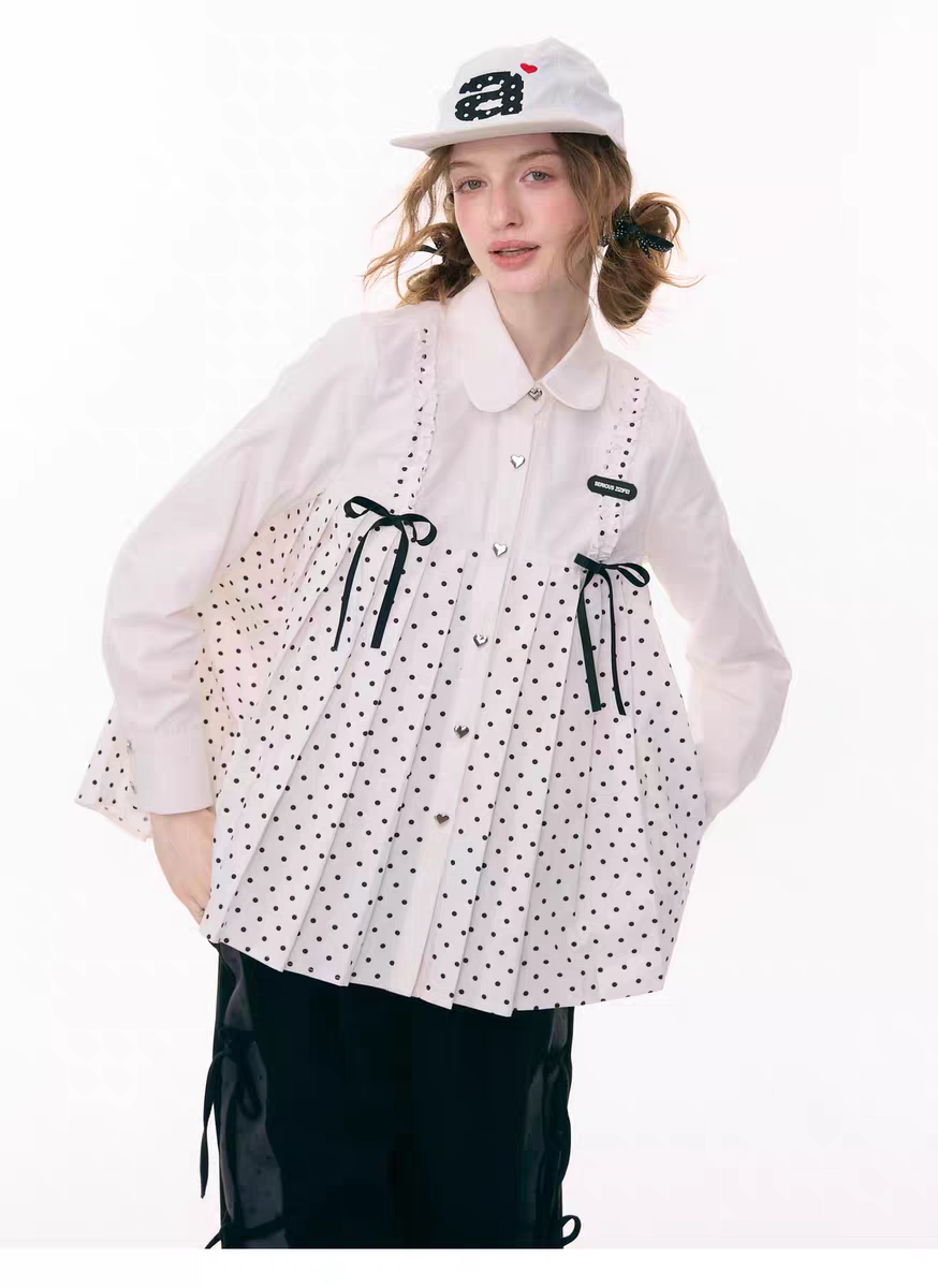 Блуза «Входной билет в сказку» с бантом и воротничком в горох детальное фото 7