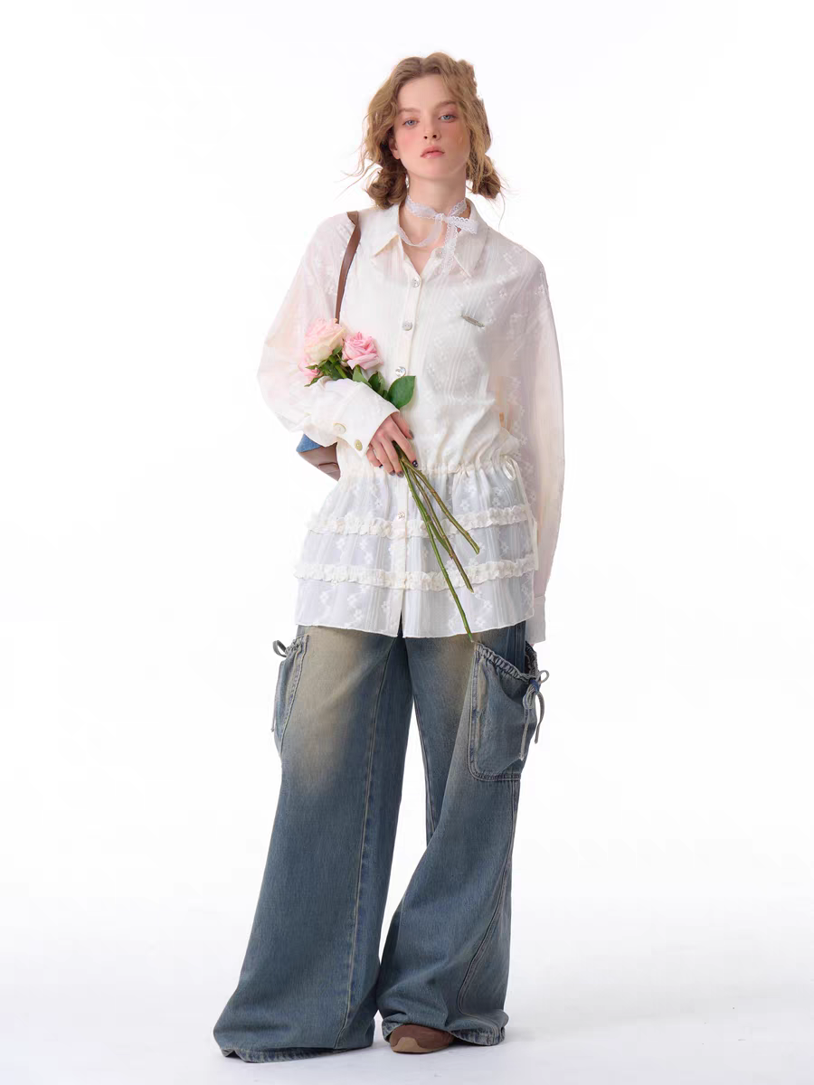 Джинсы карго с бантом и высокой талией детальное фото 16