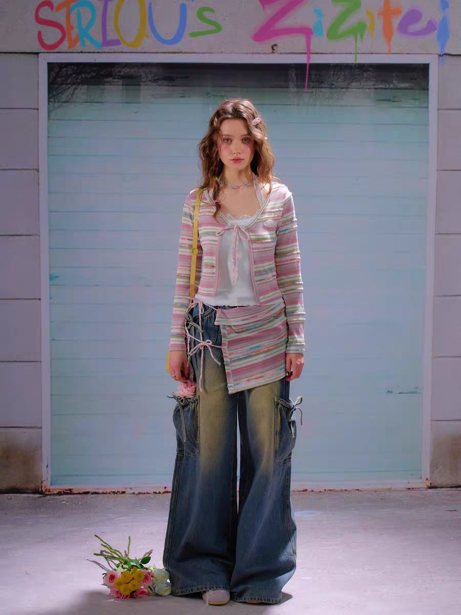 Джинсы карго с бантом и высокой талией детальное фото 18